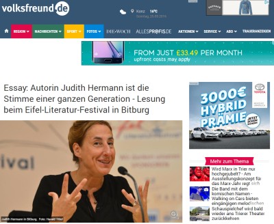 Essay: Autorin Judith Hermann ist die Stimme einer ganzen Generation - Lesung beim Eifel-Literatur-Festival in Bitburg -