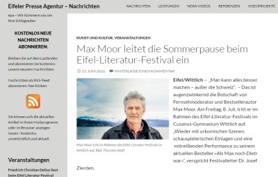 Max Moor leitet die Sommerpause beim Eifel-Literatur-Festival ein