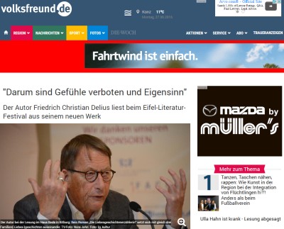 "Darum sind Gefühle verboten und Eigensinn". Nachbericht Trierischer Volksfreund 26./27. Juni