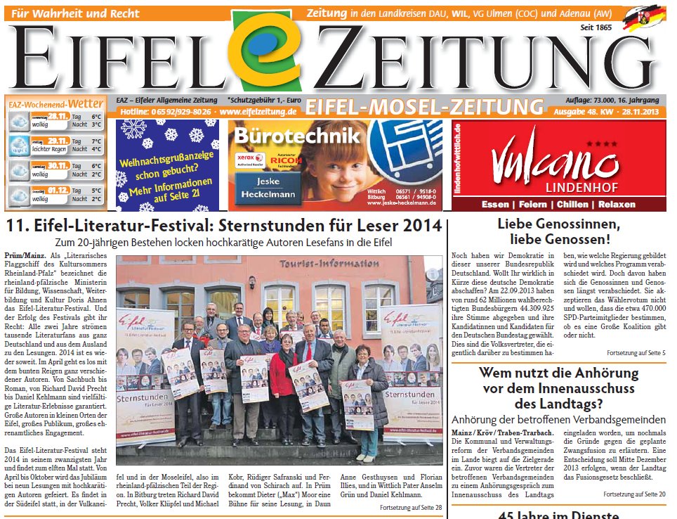 Die Presse berichtet über das Eifel Literatur festival