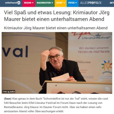 Viel Spaß und etwas Lesung: Krimiautor Jörg Maurer bietet einen unterhaltsamen Abend